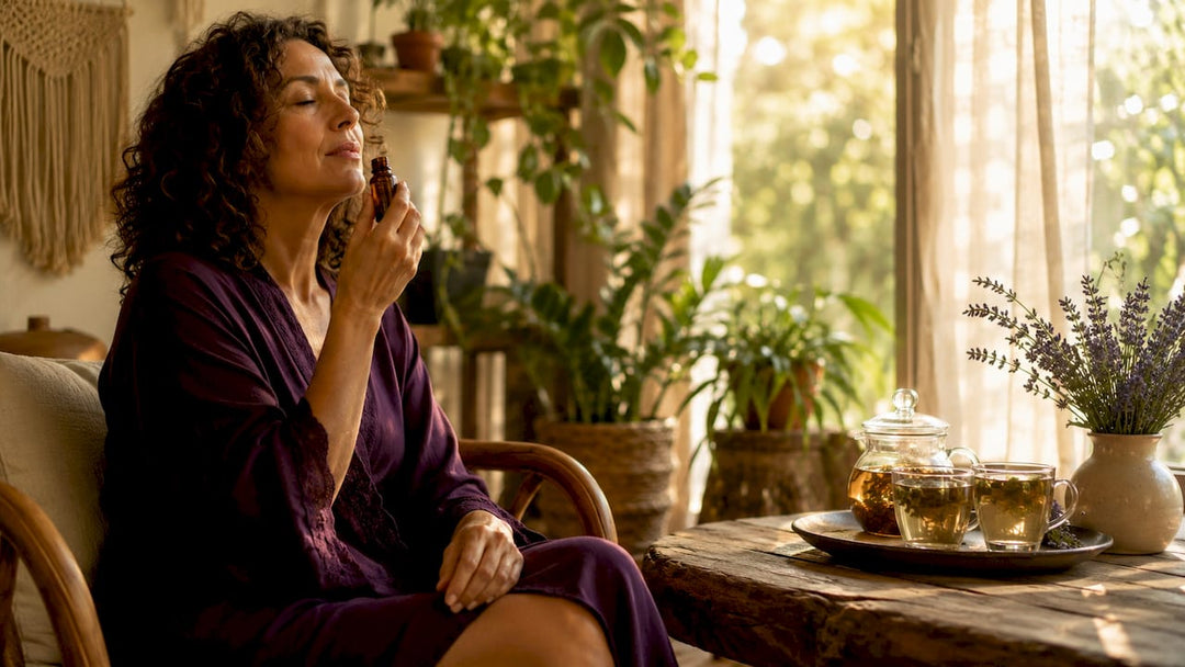 Woman smelling comforting scent at home · Maison Voyageur Mediterranean perfumerie Madrid