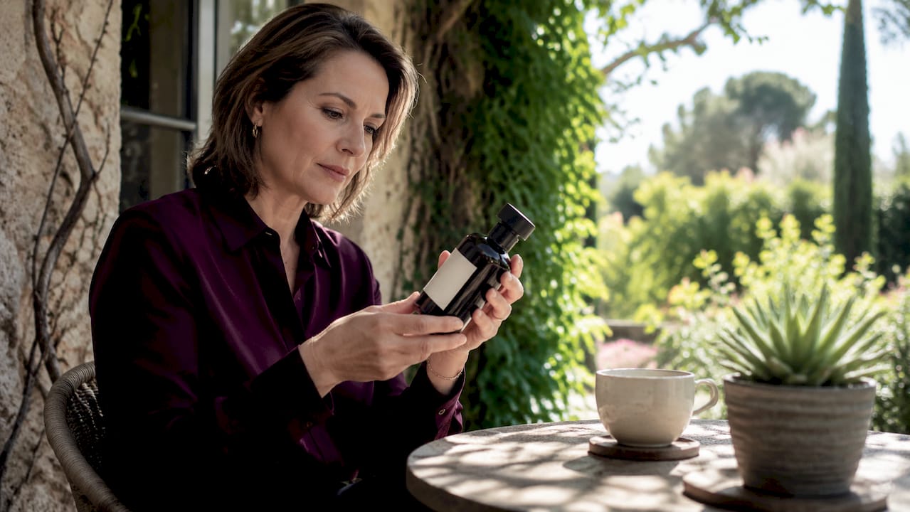 Woman reading natural fragrance ingredient label