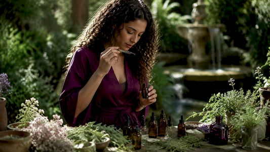 Mujer creando un perfume artesanal y añadiéndole su toque personal