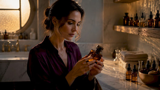 Une femme qui conserve précieusement son parfum artisanal chez elle.