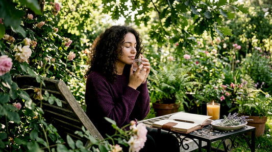 Woman engaging in scent ritual sitting on floor