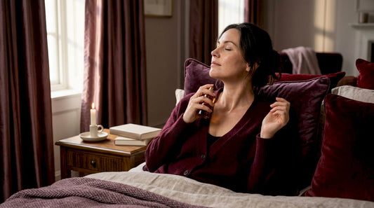 Woman inhaling fragrance in cozy home library