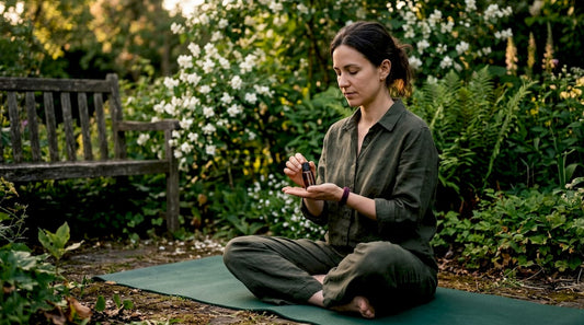Woman applying perfume before meditation