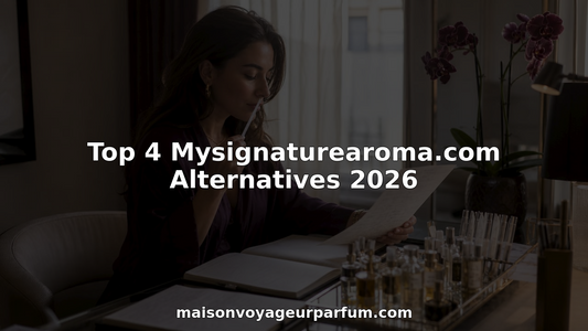 Woman evaluating artisanal perfume samples at kitchen table