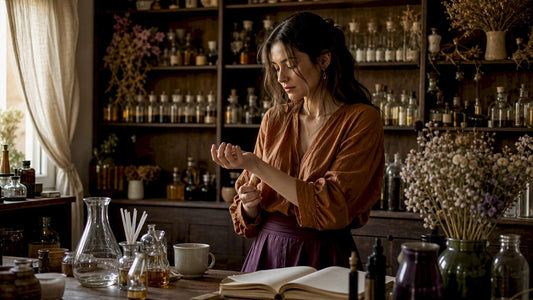Perfumista aplicando fragancias artesanales para favorecer el bienestar emocional.