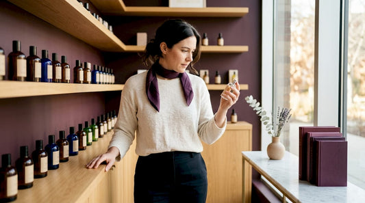 Client examinant parfums en boutique indépendante