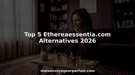 Woman comparing artisanal perfumes at home table