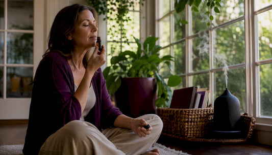 Woman inhaling scent for emotional connection