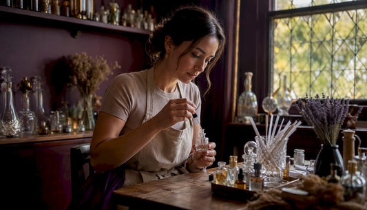 Craftswoman mixing artisanal perfume