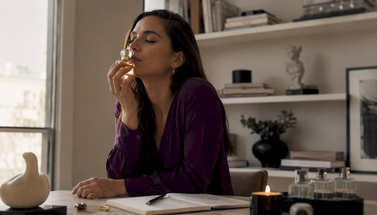 Mujer descubriendo su propio universo de aromas en la intimidad de su hogar