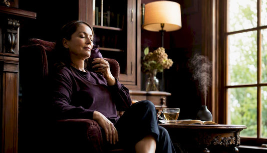 Woman inhaling scent peacefully at home