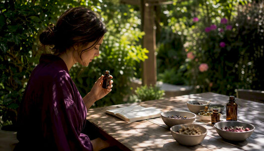 Woman blending holistic fragrance at home