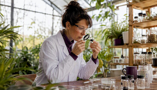 Scientist analyzing microplastics in fragrance samples
