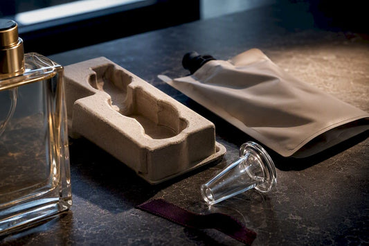 Sustainable fragrance packaging materials in studio