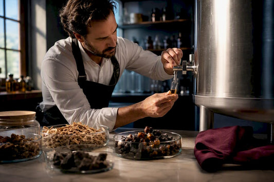 Perfumer sampling an aging fragrance tank
