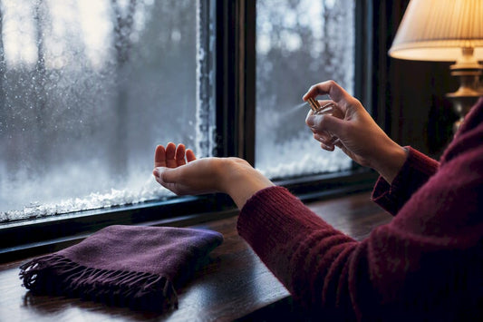 Fragrance applied beside a frosted window