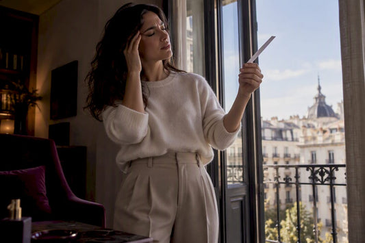 Person reacting to fragrance near open window