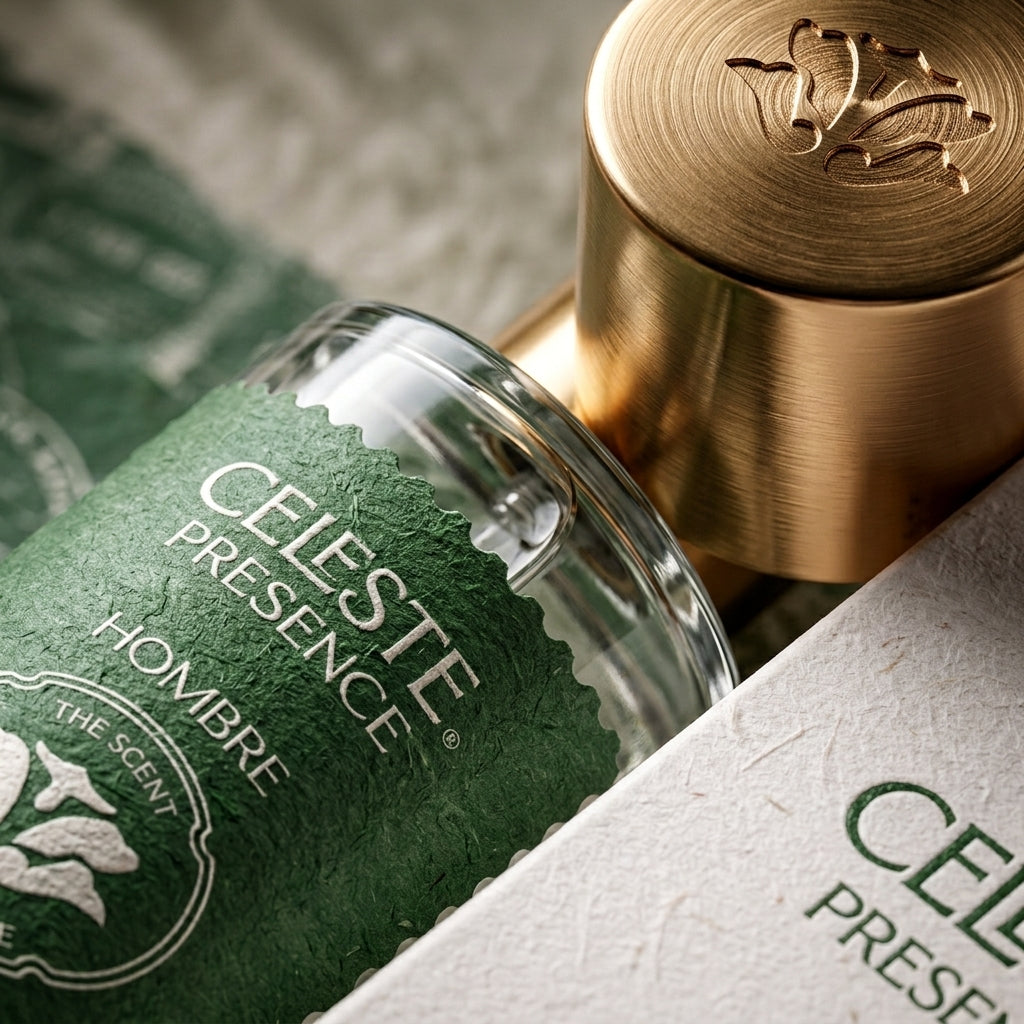 Presence 100ml Eau de Parfum editorial still life · cedar vetiver iris · Maison Voyageur Madrid