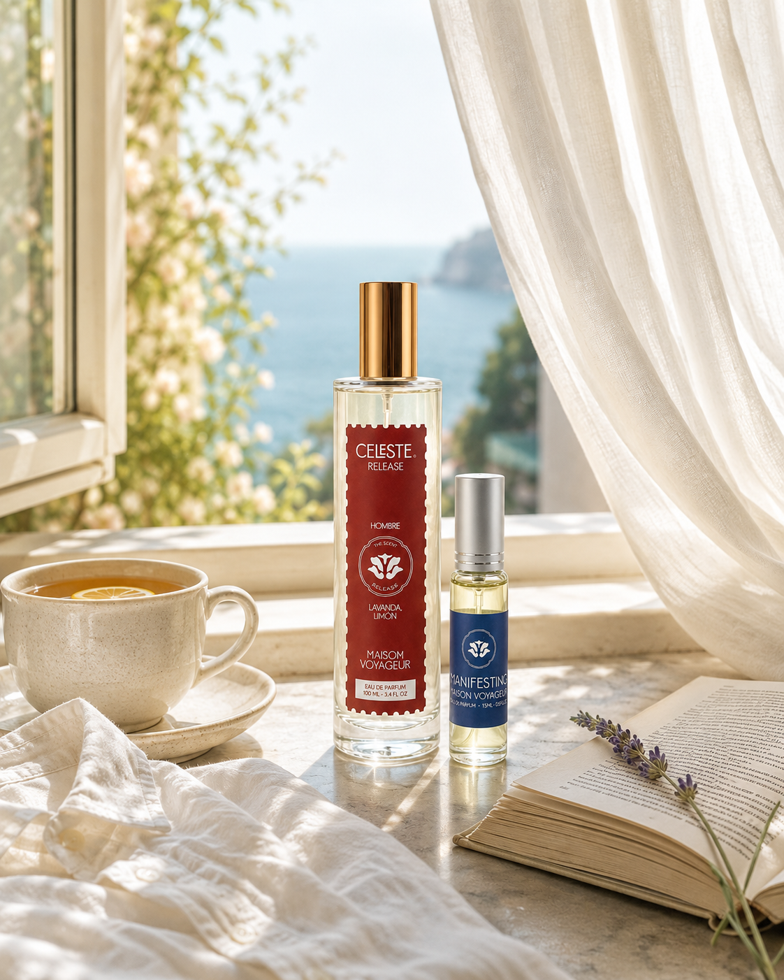 Release Perfume Gift Set · 100ml + 15ml travel · lavender vetiver cedar + bergamot citrus · gift from her to him · Maison Voyageur Madrid
