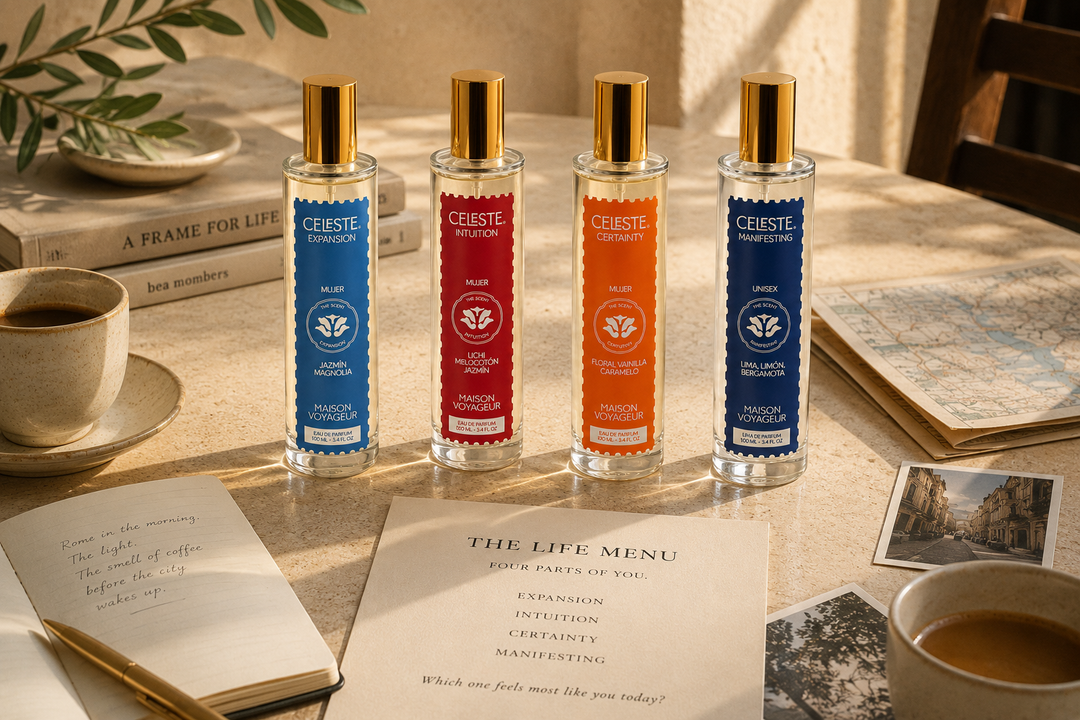 The Life Menu Collection For Her · 4 Eau de Parfum 100ml · Manifesting Intuition Certainty Expansion · feminine transformation arc · Maison Voyageur Madrid