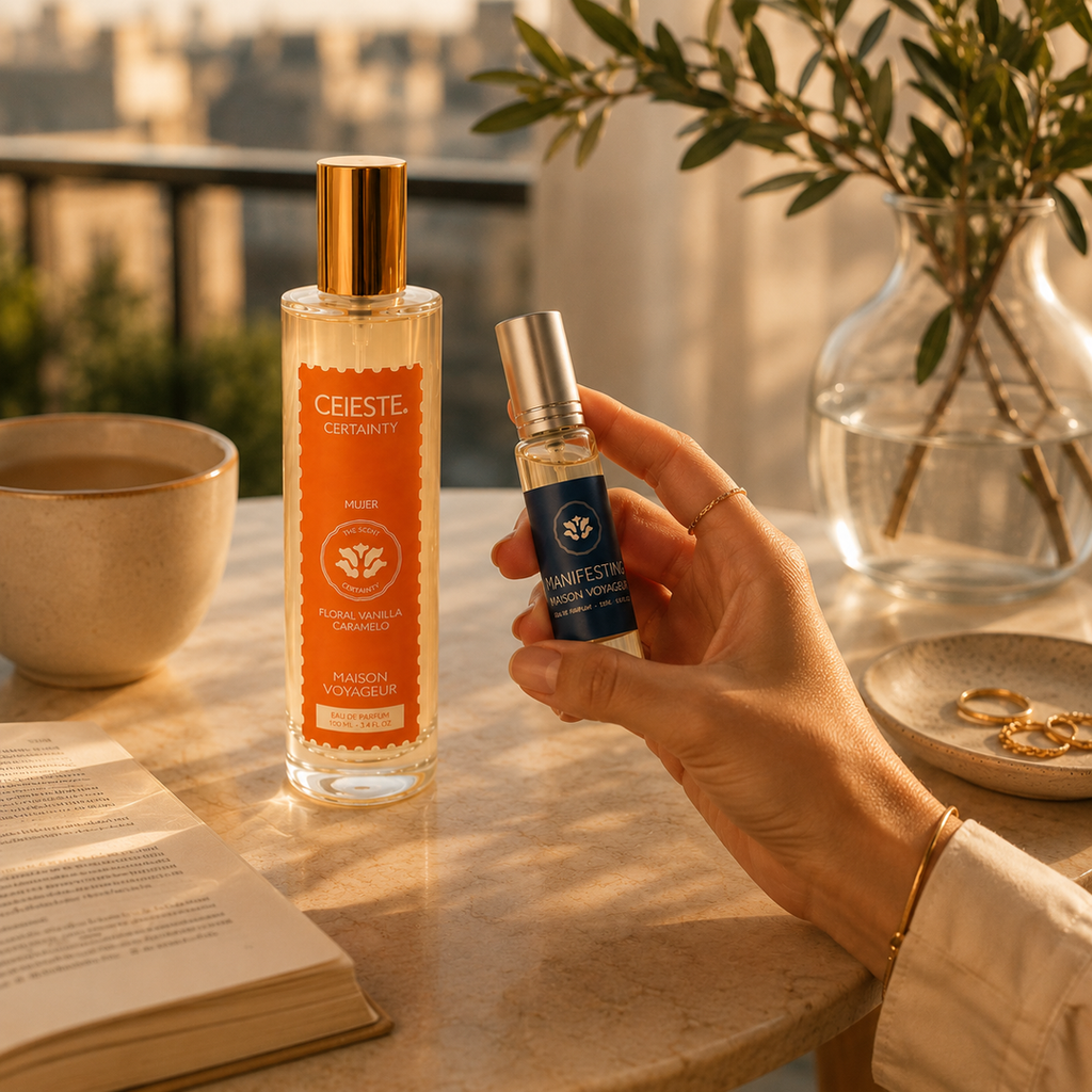 Certainty Discovery Pack lifestyle · vanilla caramel cedar gift box · Maison Voyageur Madrid