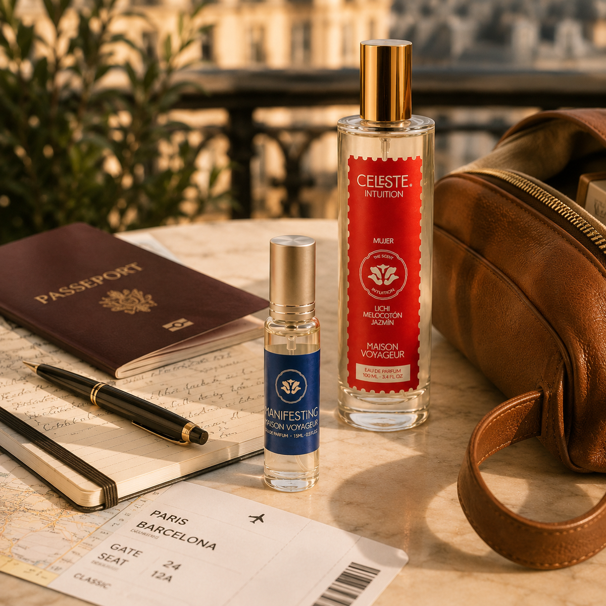 Intuition gift set composition · 100ml + 15ml Manifesting travel · Mediterranean perfumerie Madrid