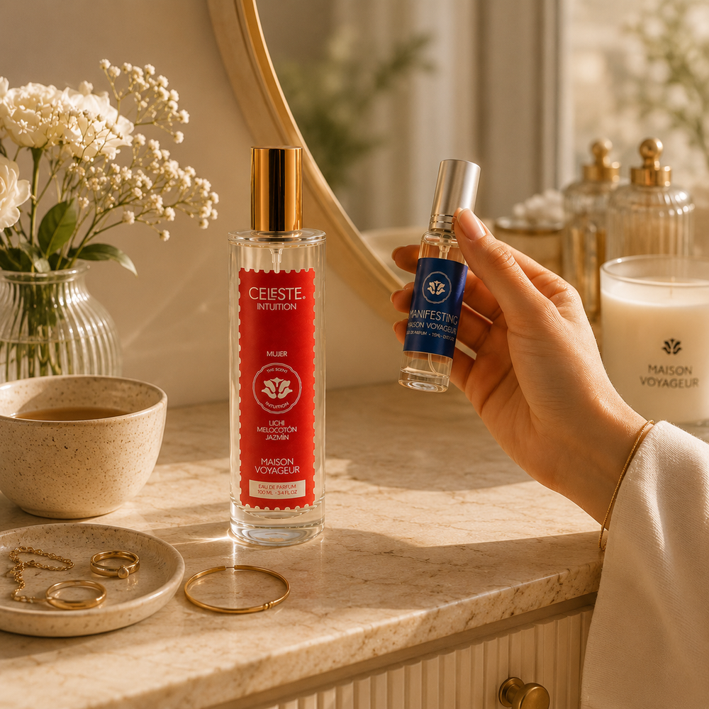 Intuition 100ml + Manifesting 15ml · Ensemble Intérieur + Extérieur · Qui vous êtes chez vous, qui vous portez dans le monde · Maison Voyageur