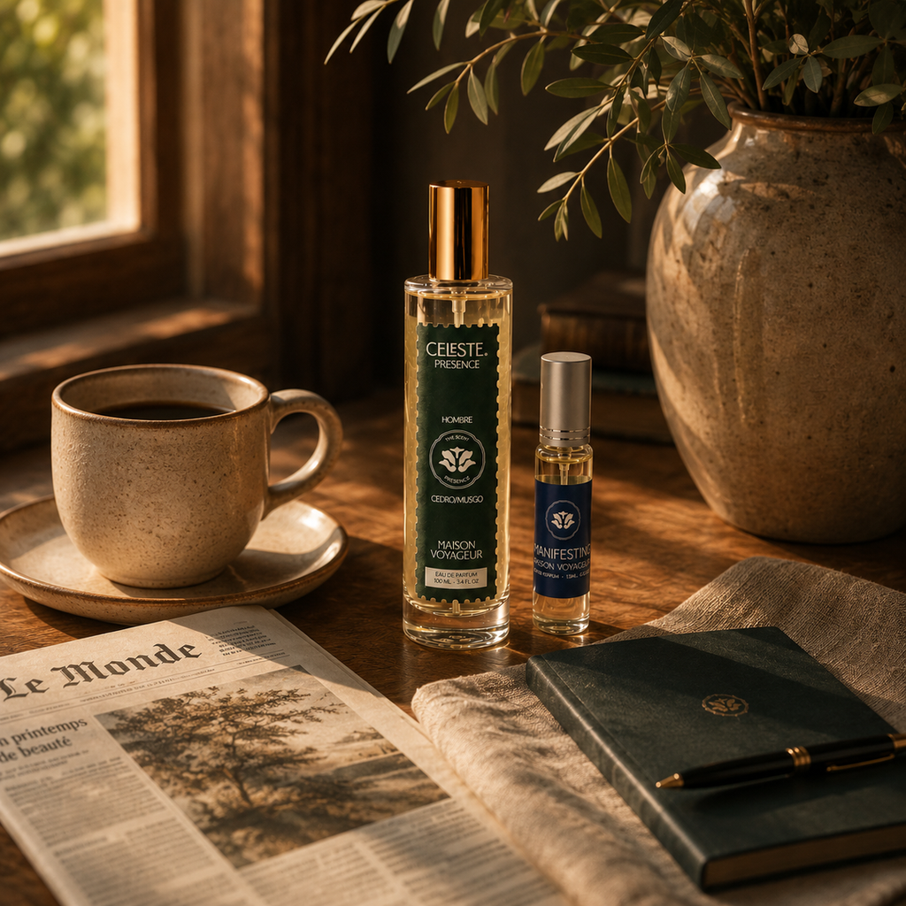 Presence gift set composition · cedar vetiver iris · Mediterranean perfumerie Madrid