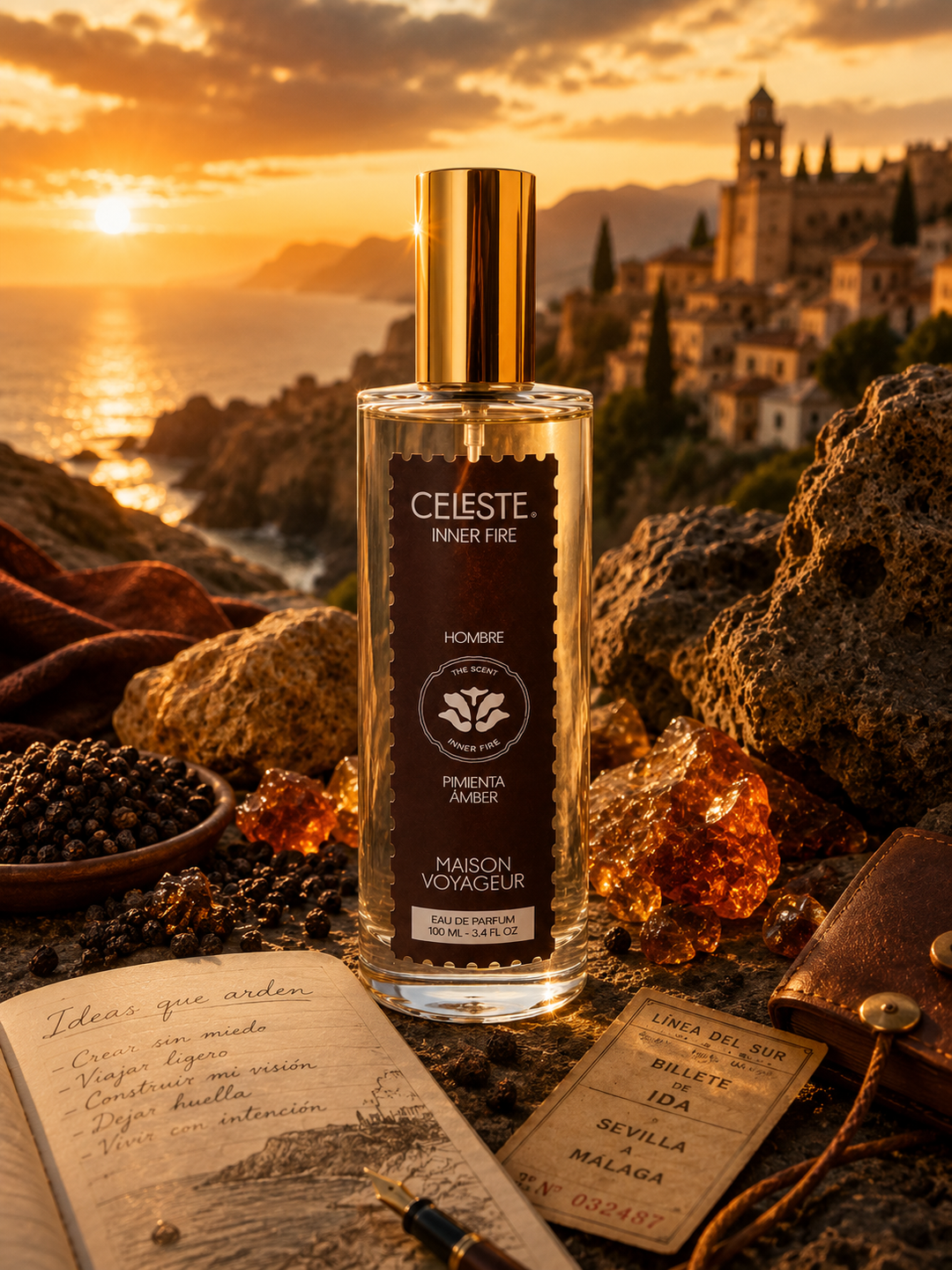 Inner Fire 100ml Eau de Parfum bottle · pepper amber leather · gift from her to him · Mediterranean perfumerie Maison Voyageur Madrid