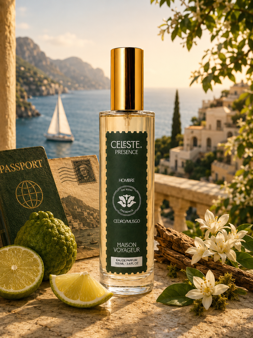 Presence 100ml Eau de Parfum bottle · cedar vetiver iris · gift from her to him · Mediterranean perfumerie Maison Voyageur Madrid