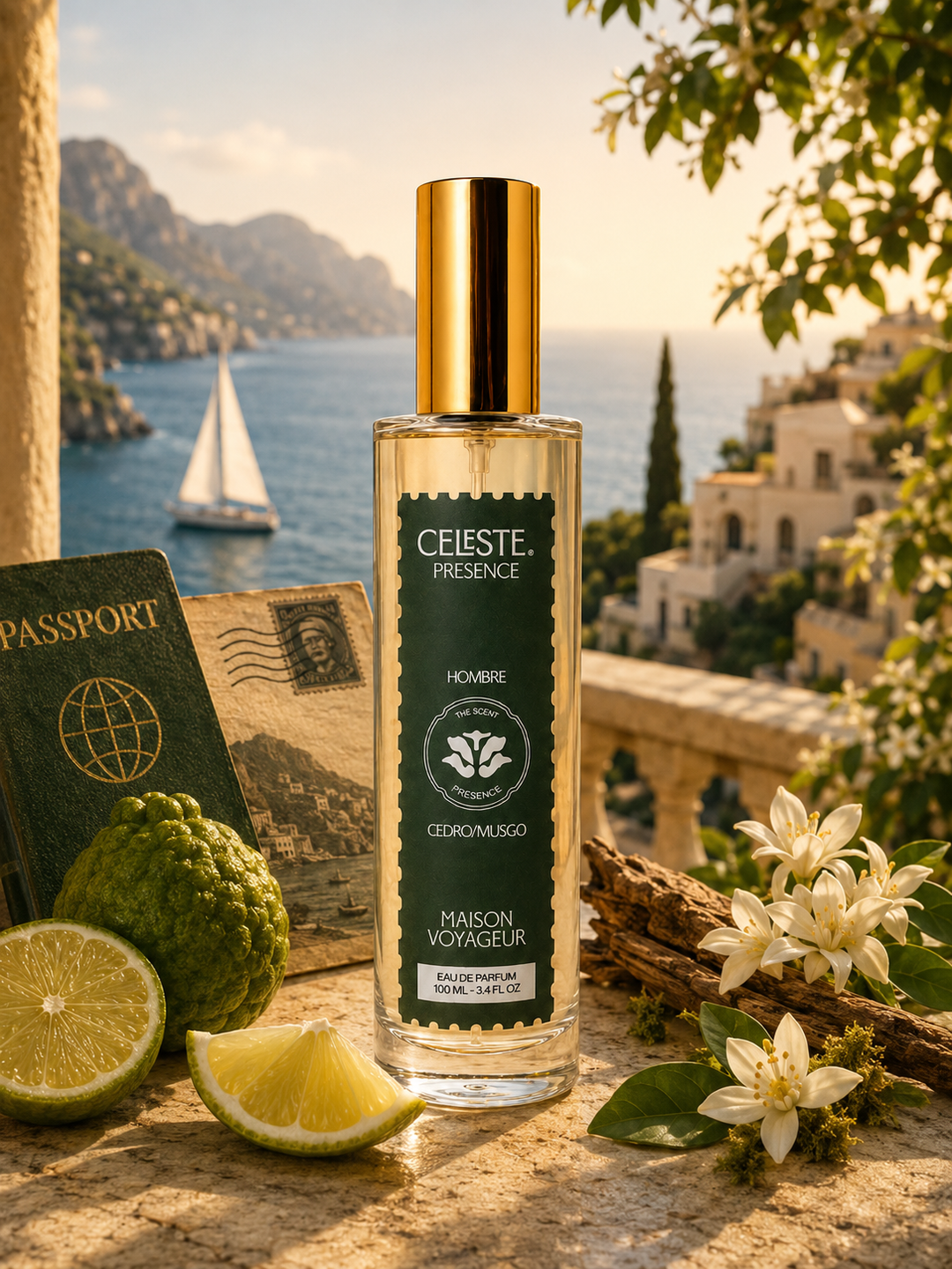 Presence 100ml Eau de Parfum bottle · cedar vetiver iris · gift from her to him · Mediterranean perfumerie Maison Voyageur Madrid