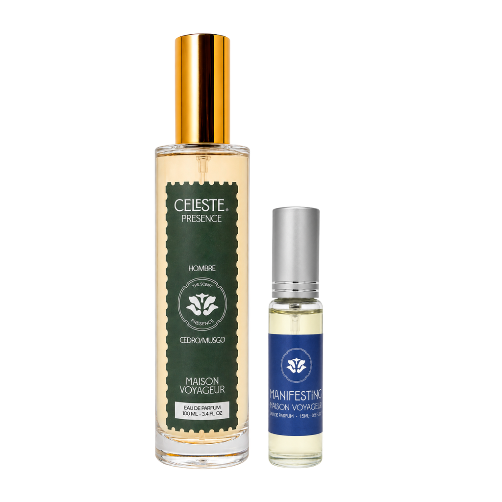 Discover Pack · Presence 100ml + Manifesting 15ml · cedar moss + lime bergamot · Maison Voyageur Madrid