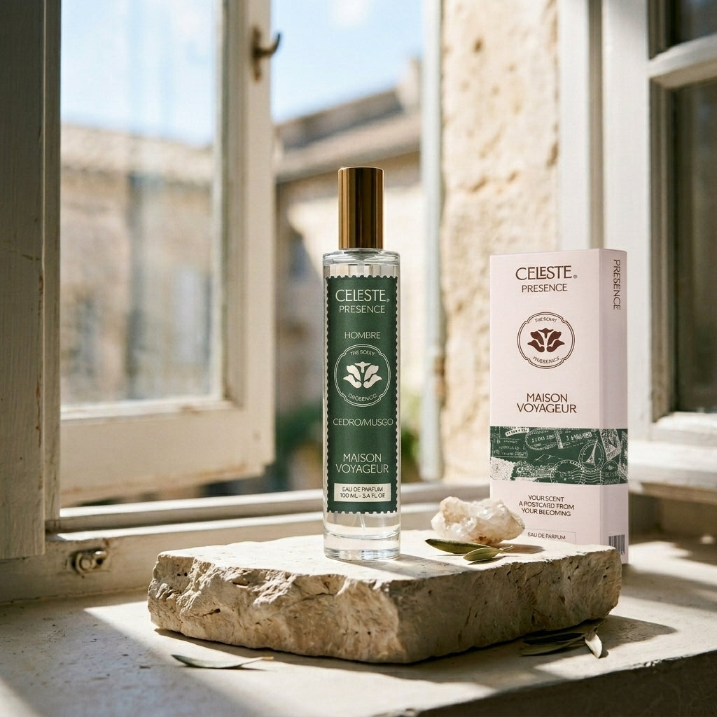 Presence 100ml Eau de Parfum bottle · cedar vetiver iris moss · Maison Voyageur Madrid