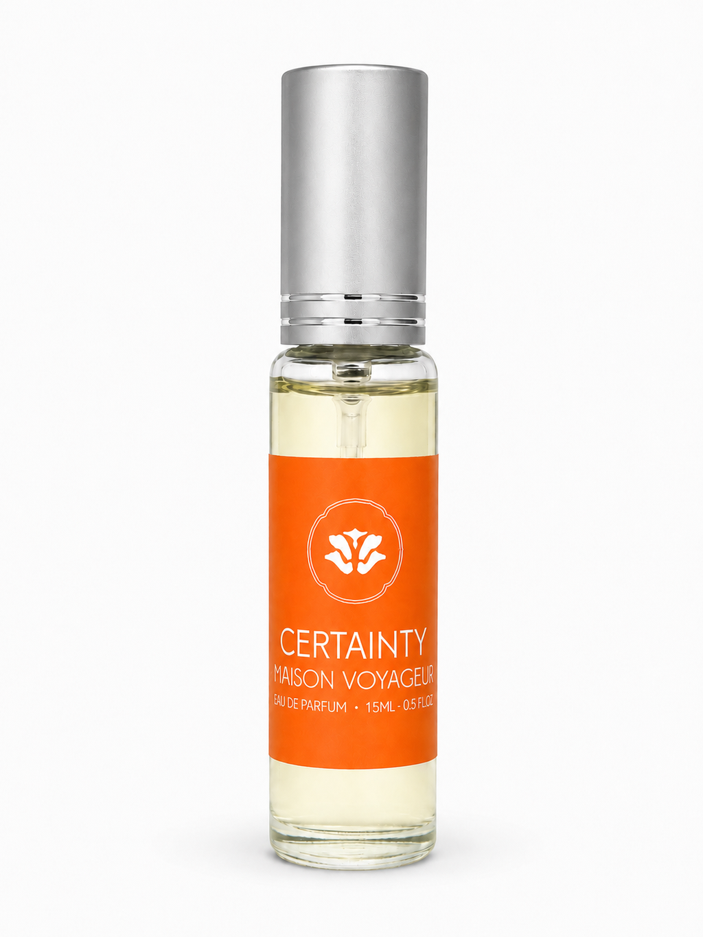 Maison Voyageur Certainty 15ml eau de parfum bottle floral vanilla caramel cedar artisanal women travel size · hand-blended Madrid Mediterranean parfumerie