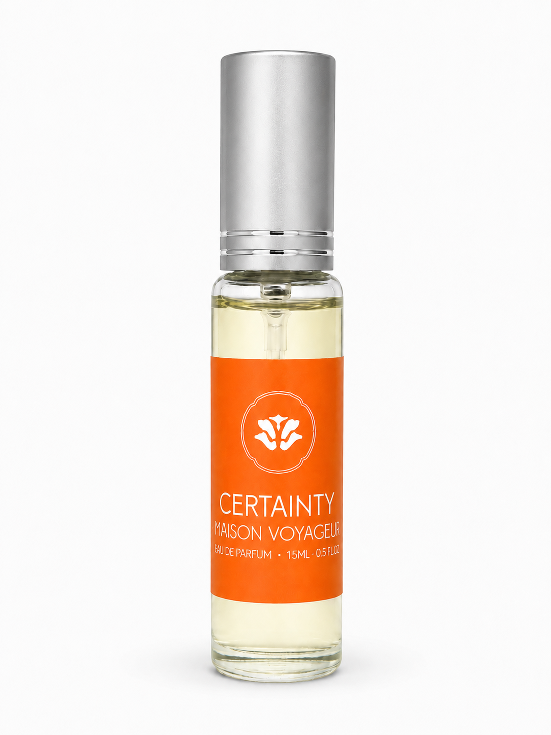Maison Voyageur Certainty 15ml eau de parfum bottle floral vanilla caramel cedar artisanal women travel size · hand-blended Madrid Mediterranean parfumerie
