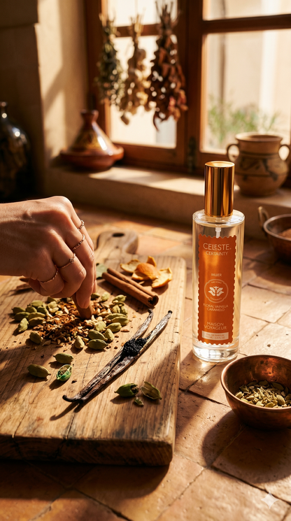 Certainty 100ml Eau de Parfum lifestyle · vanilla caramel cedar Marrakech composition · Maison Voyageur Madrid