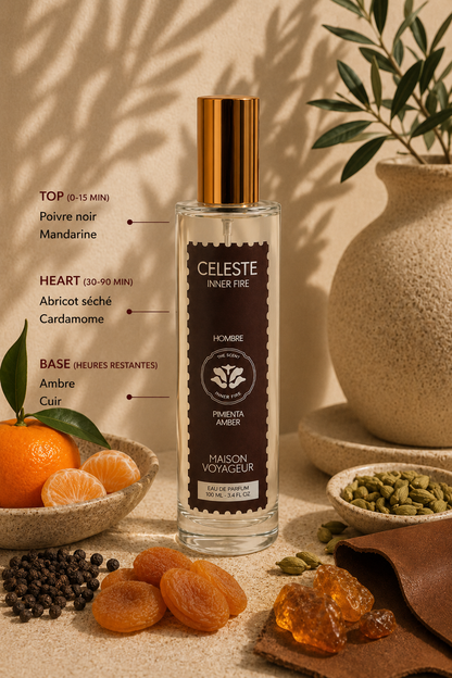 Inner Fire 100ml notes pyramid · pepper amber leather · Maison Voyageur Madrid